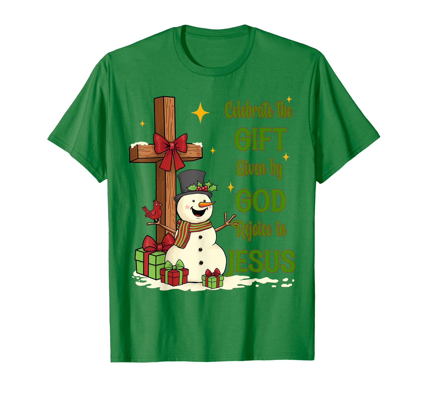 Celebrate Jesus Birth Christmas Snowman Christian Cross T-Shirt