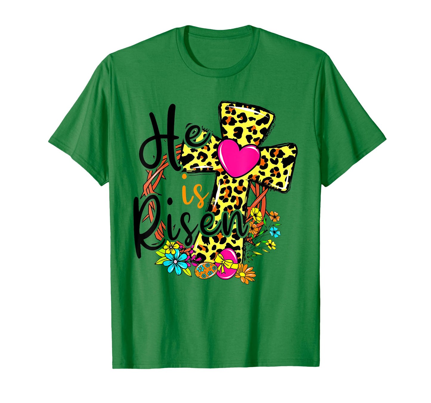 He Is Risen Easter Day Jesus Floral Leopard Teen Girls Mom T-Shirt