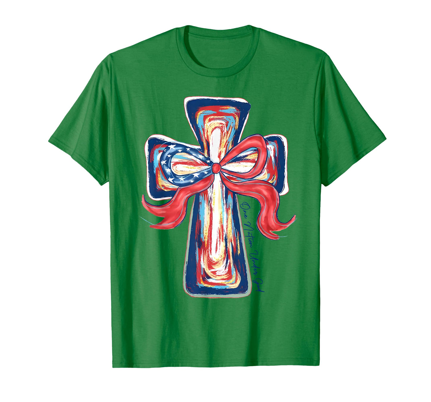 Retro One Nation Under God Brushstroke Coquette 4th Of July T-Shirt