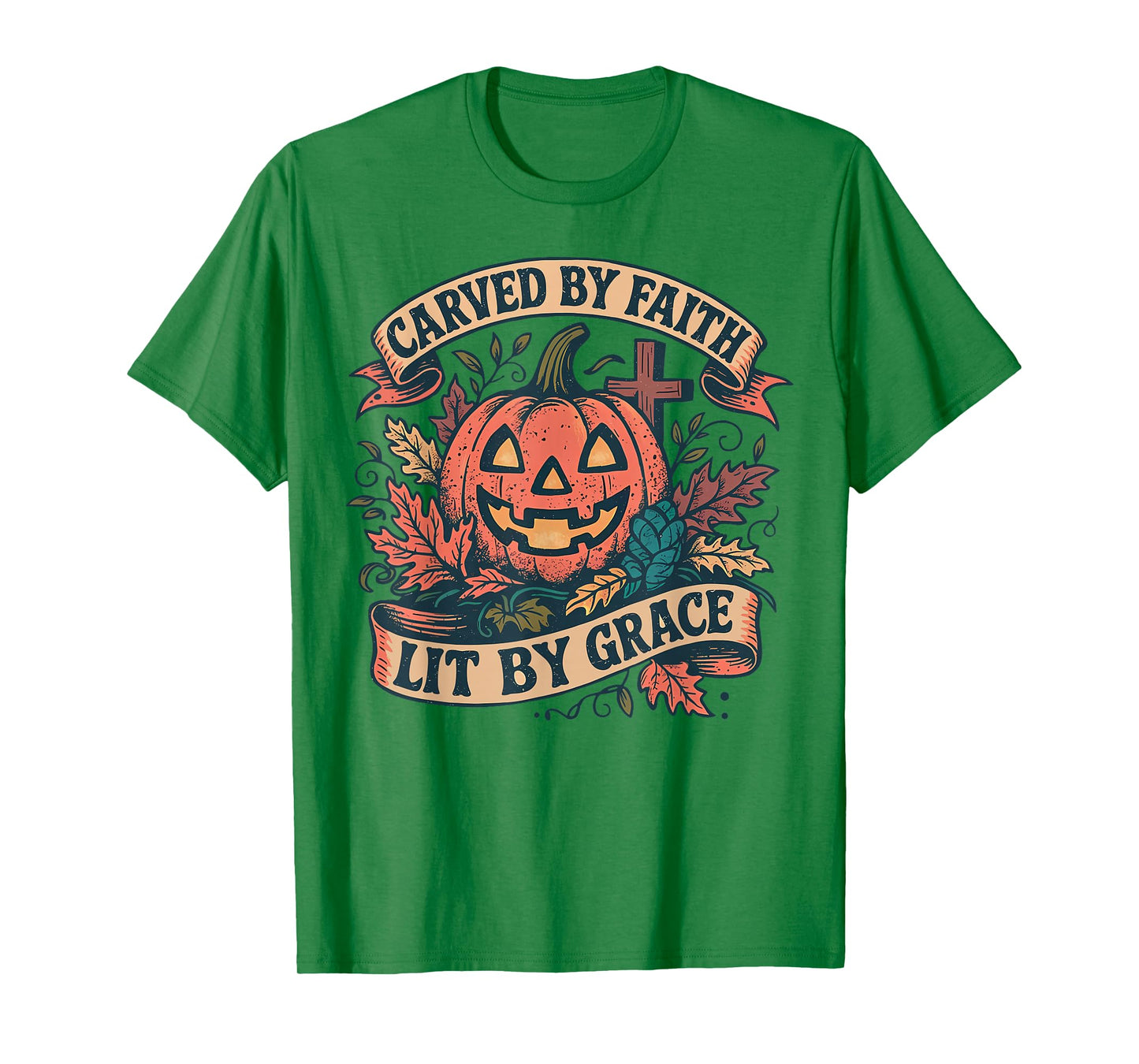 Carved by Faith Lit by Grace Religious Christian Halloween T-Shirt