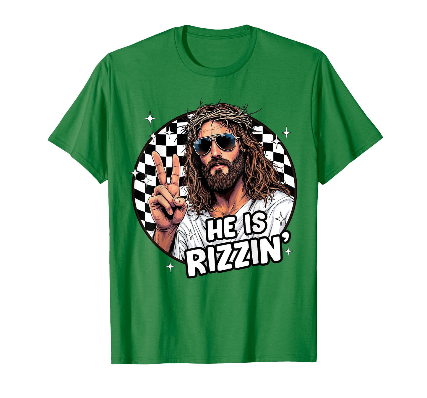 He Is Rizzin' Jesus God Christian Easter Checkered Boys Kids T-Shirt