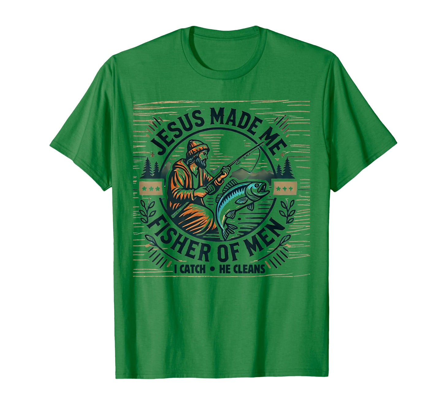 Jesus Made Me A Fisher Of Man Bible Verse Religious Fishing T-Shirt