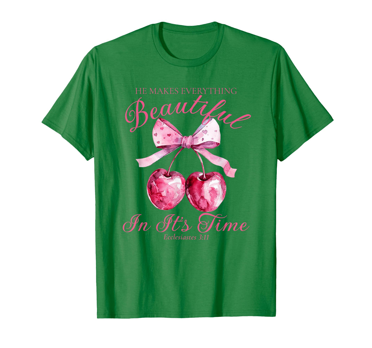 Crochet Pink Bow Cherry Bible Verse Jesus Coquette Christian T-Shirt