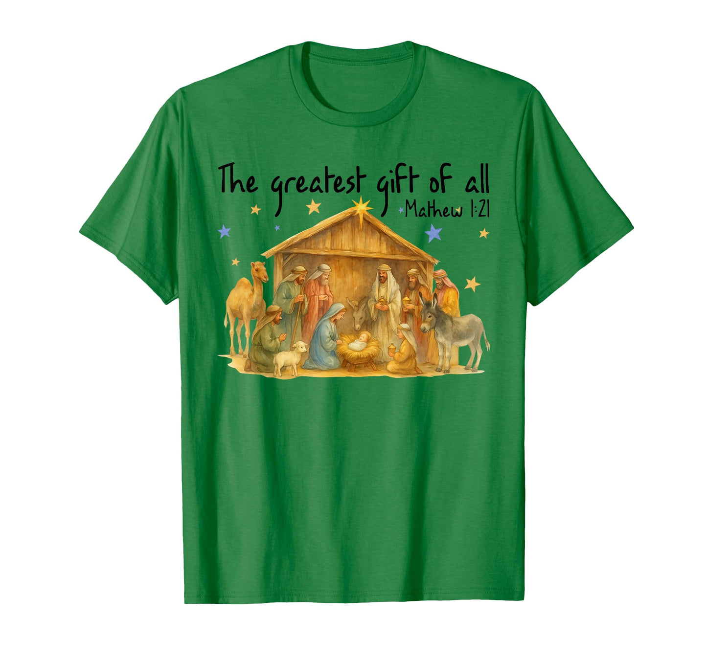 The Greatest Gift of All Matthew 1:21 Jesus Nativity Scene T-Shirt