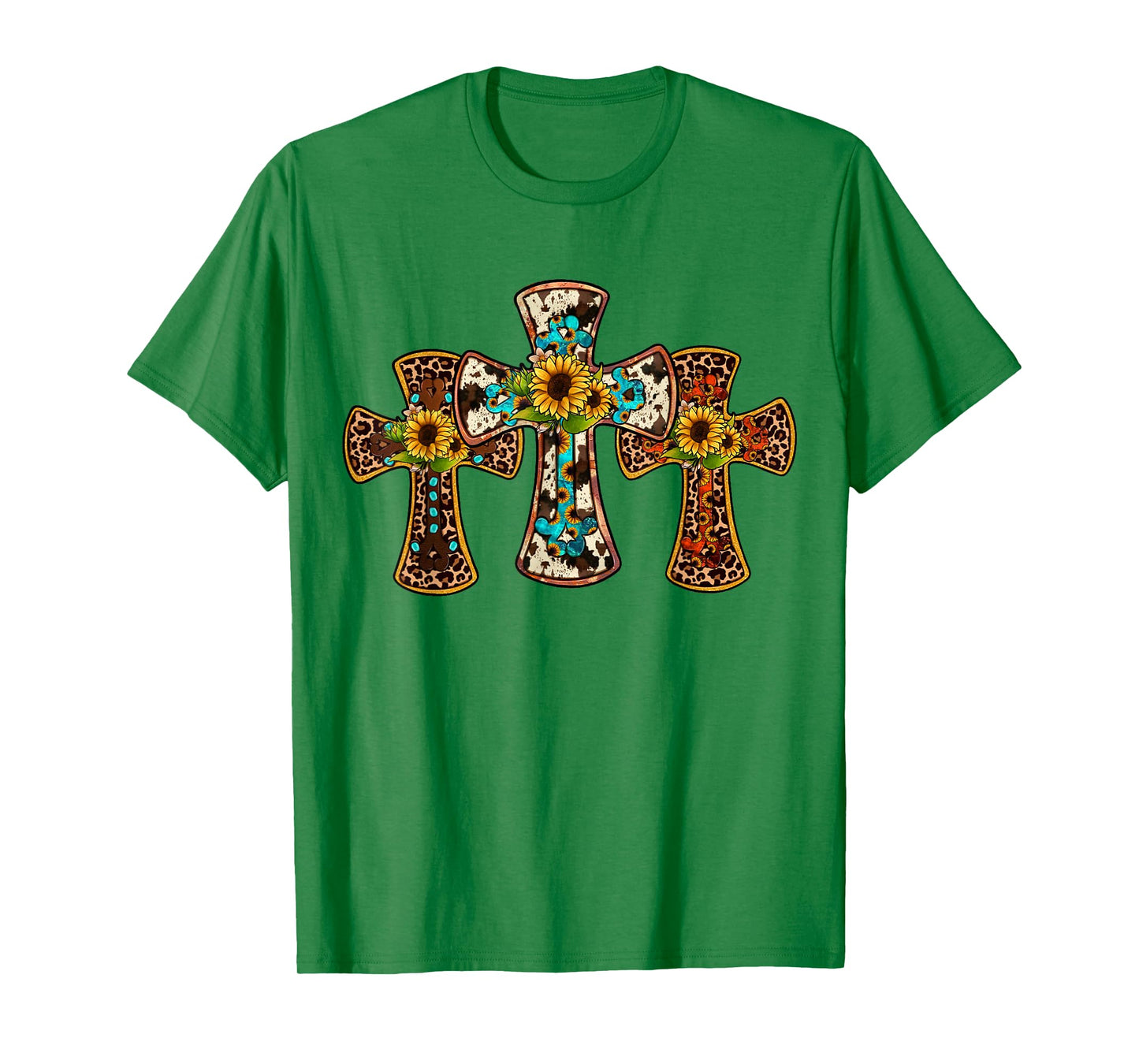 Western Cross Christian God Jesus Sunflower Cowhide T-Shirt