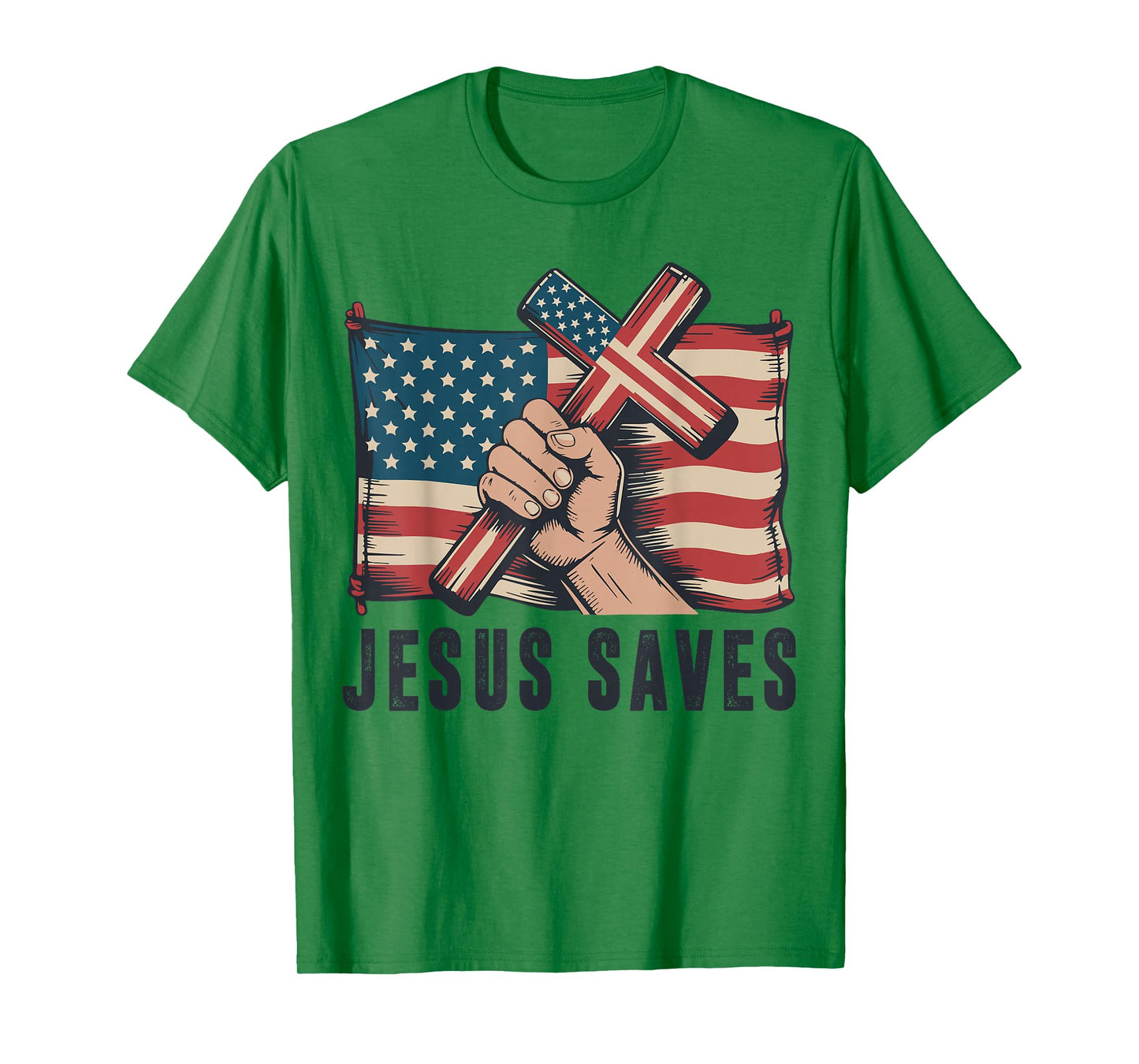 White Jesus Saves American Flag Christian Patriotic Cross T-Shirt