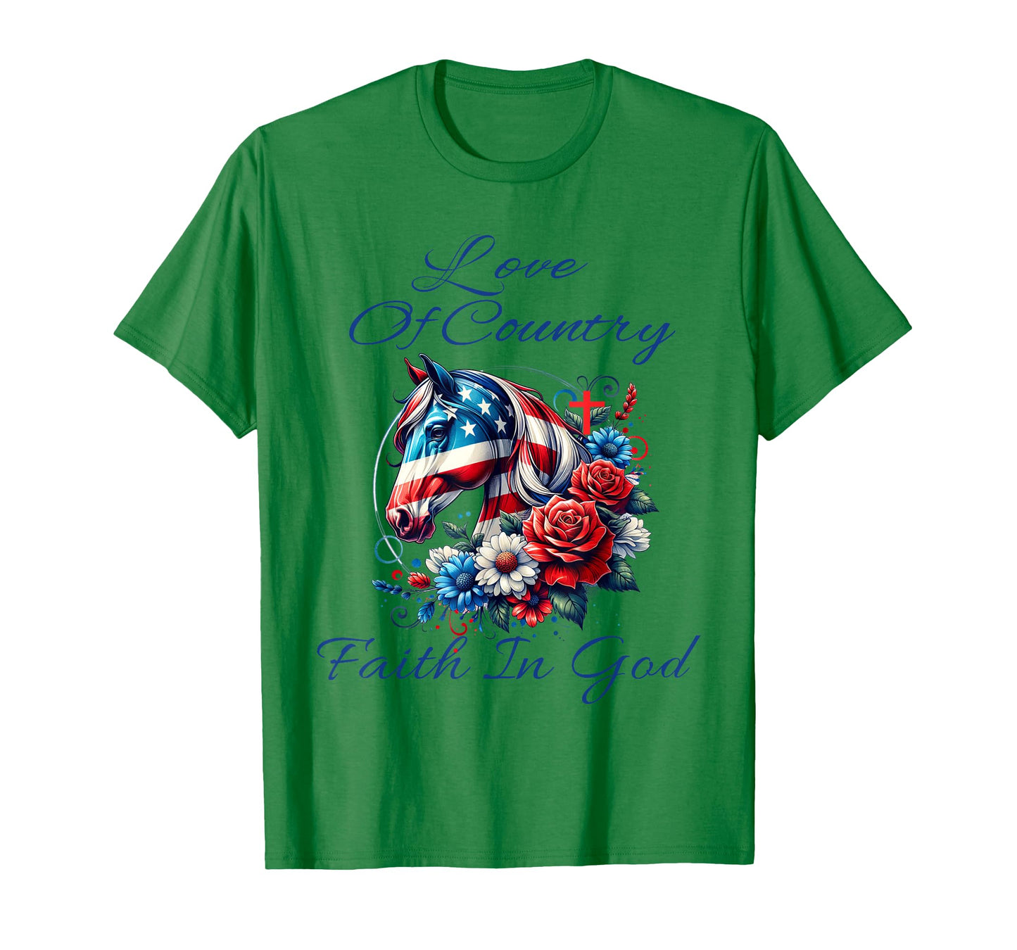 Patriotic Christian Faith In God Cool Horse Lady & Cross T-Shirt