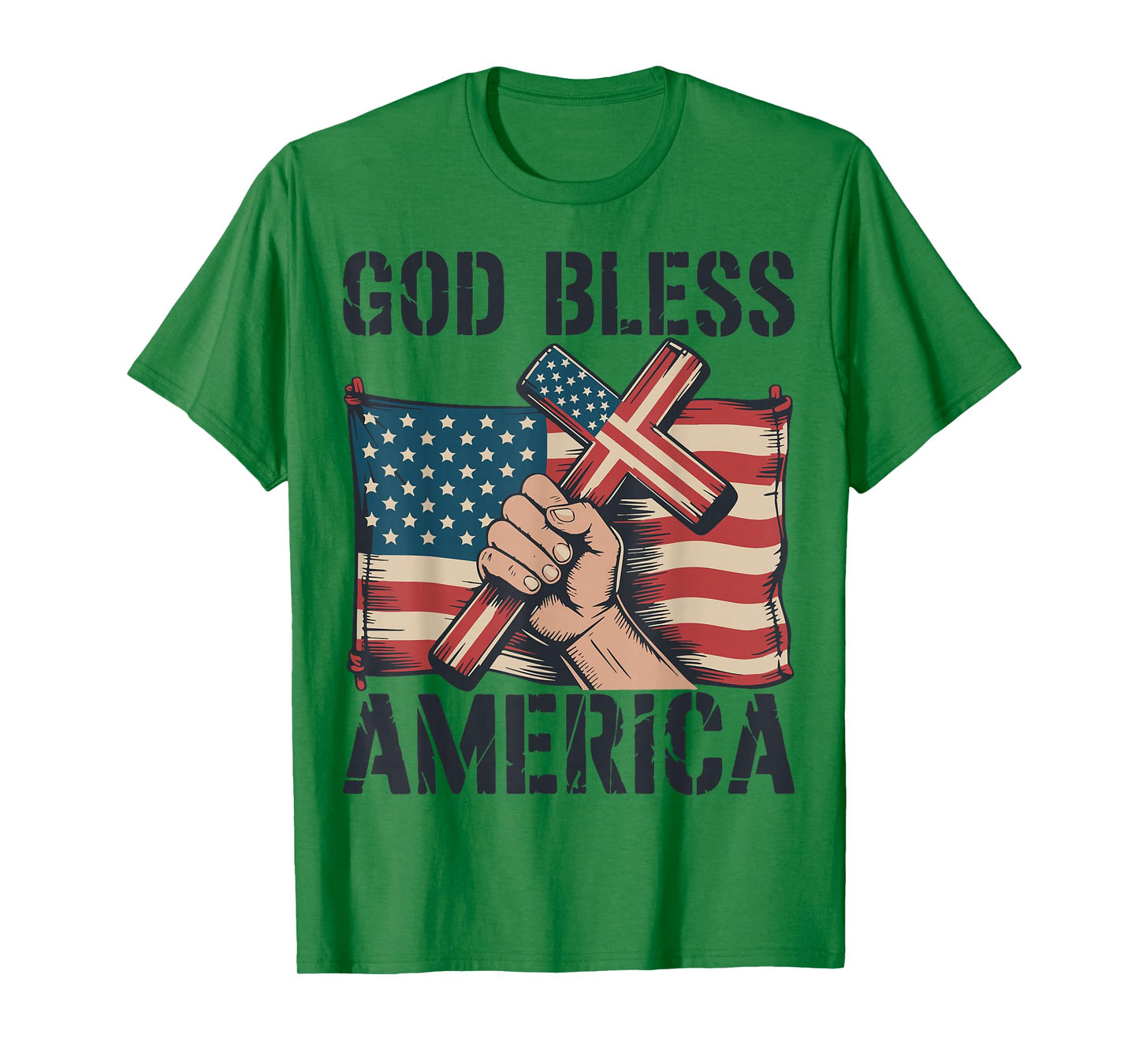 Mens God Bless American Flag Christian Patriotic Cross Jesus T-Shirt