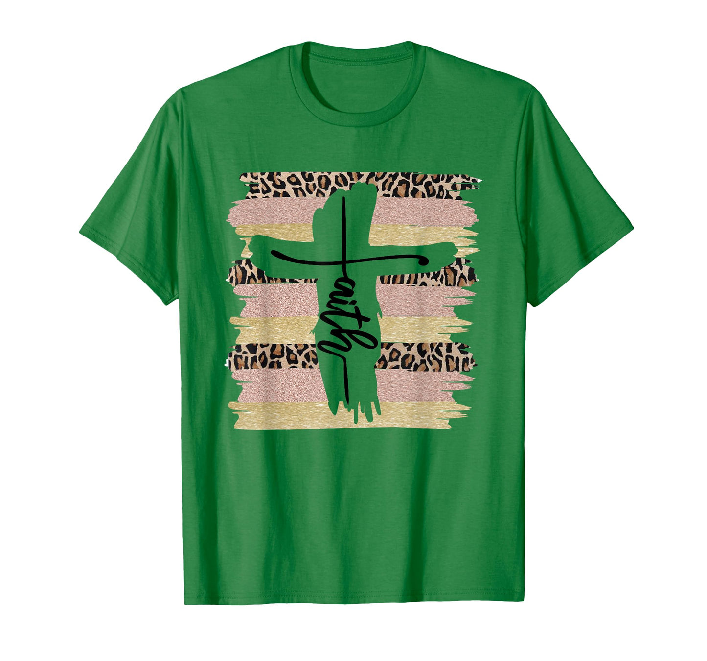 Christian Faith Leopard Cross Ombre Religious Cheetah T-Shirt