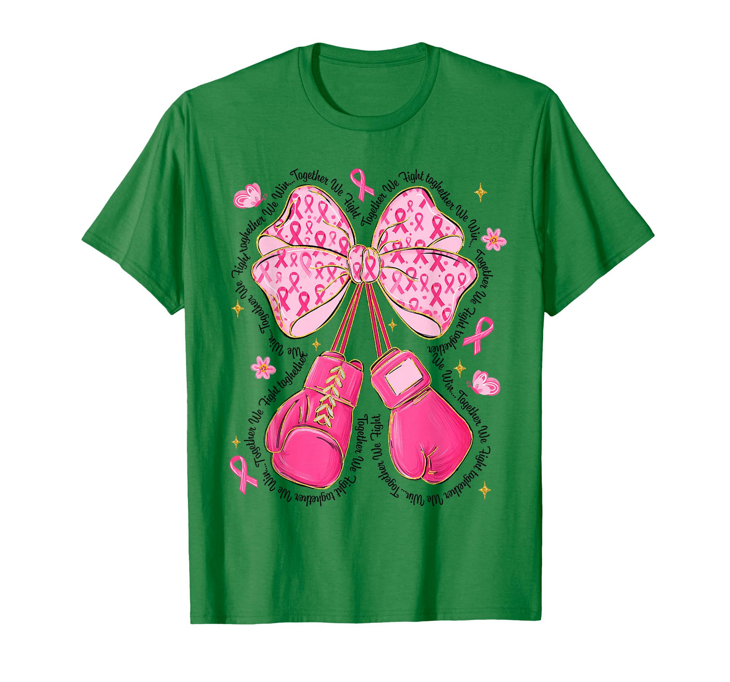 Breast Cancer Awareness Pink Ribbon Gloves Coquette Bow T-Shirt