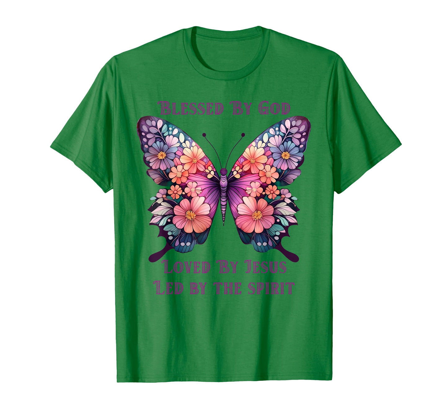 Blessed by God Loved by Jesus Purple Butterfly T-Shirt