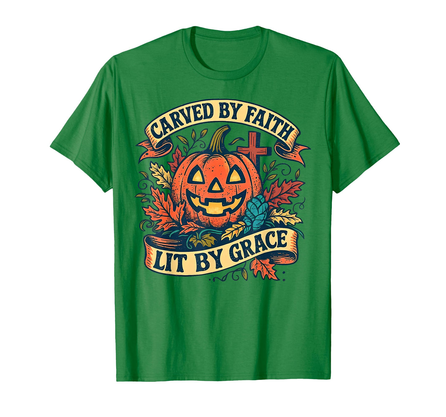 Carved by Faith Lit by Grace Religious Christian Halloween T-Shirt