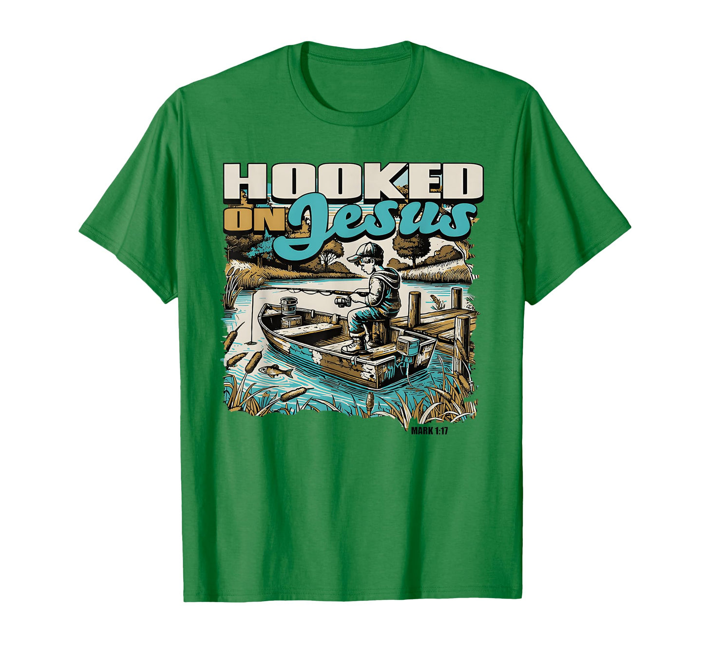 Hooked On Christian Jesus Fisherman Retro Mark 1:17 T-Shirt