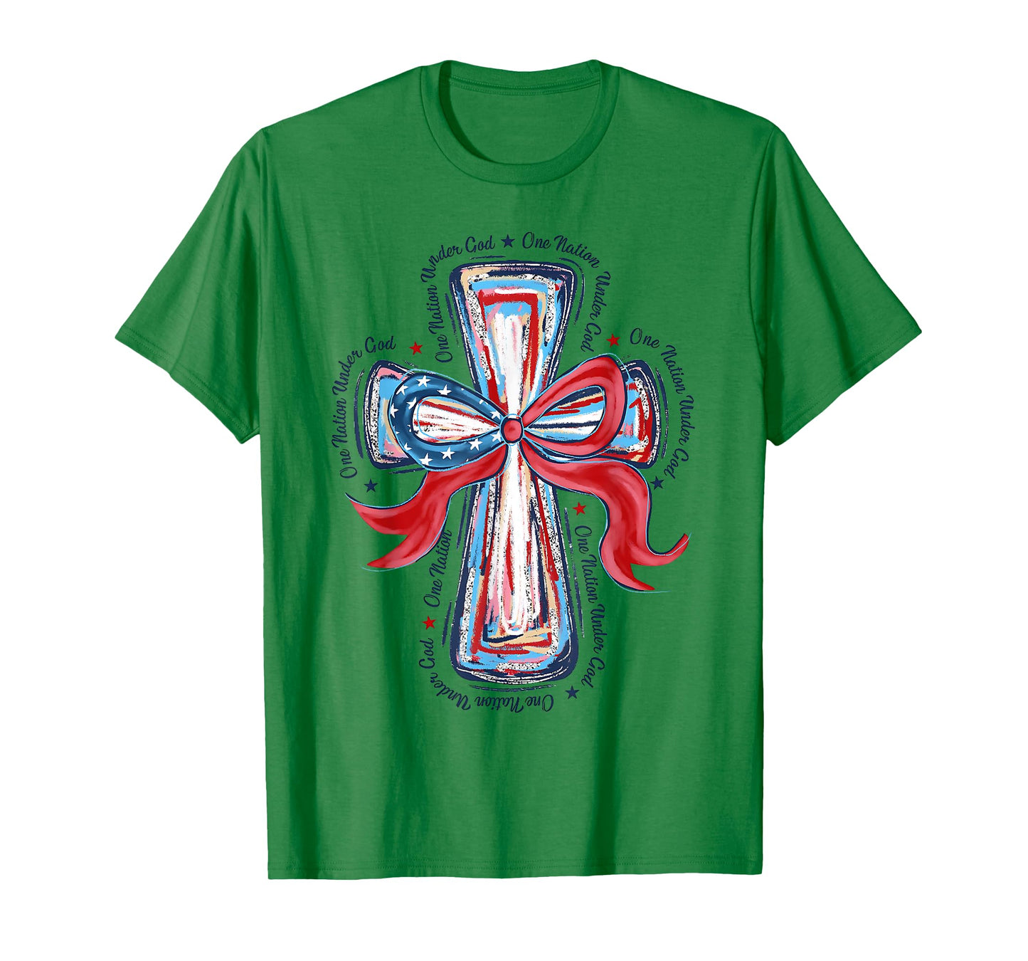 One Nation Under God Red White Blue Cross Christian Women T-Shirt