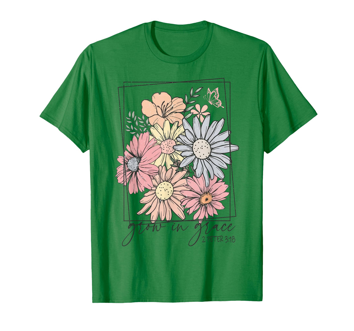 Grow In Grace Boho Wildflower Christian Bible Faith T-Shirt