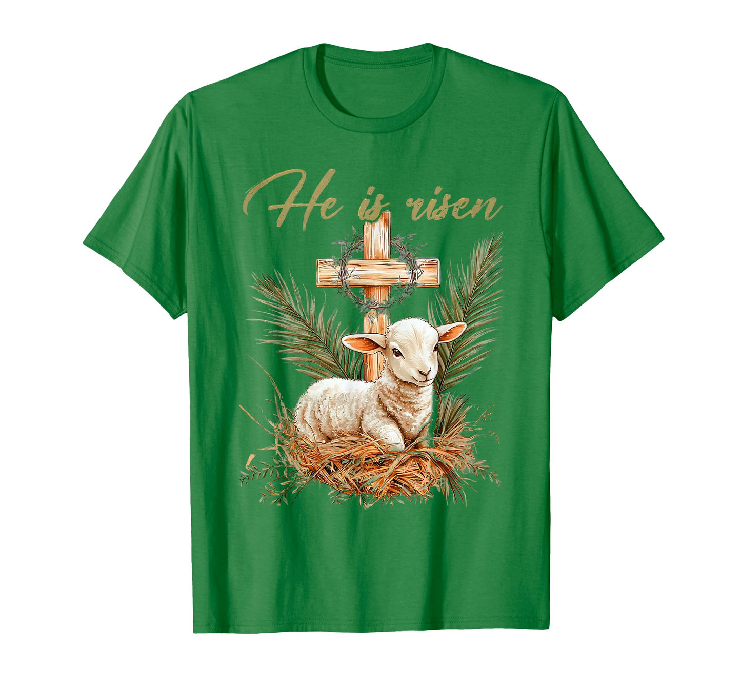 He Is Risen Sheep Lamb Cross Jesus Christian Easter Women T-Shirt