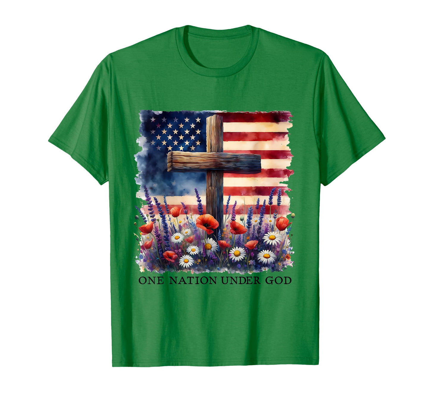 One Nation Under God Cross Christian Women 4th of July T-Shirt