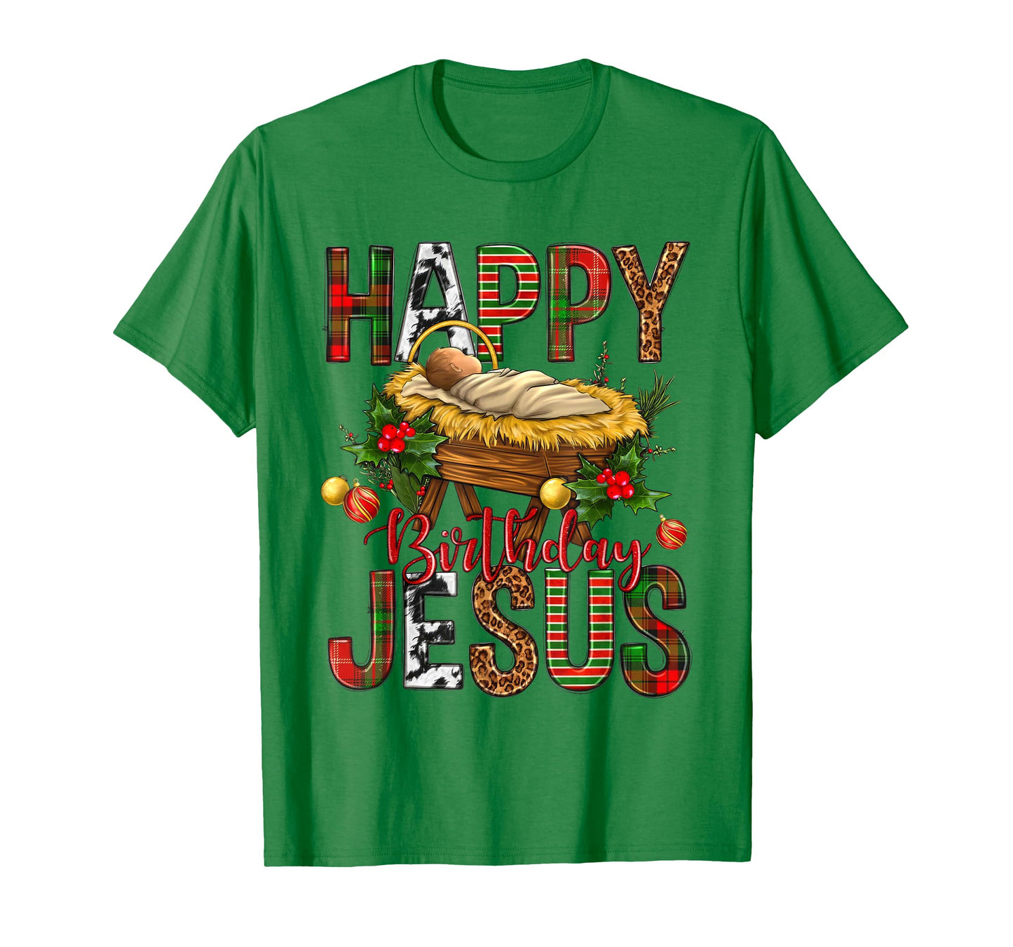 Happy Birthday Jesus Christmas Christ Cow Print Mens Womens T-Shirt