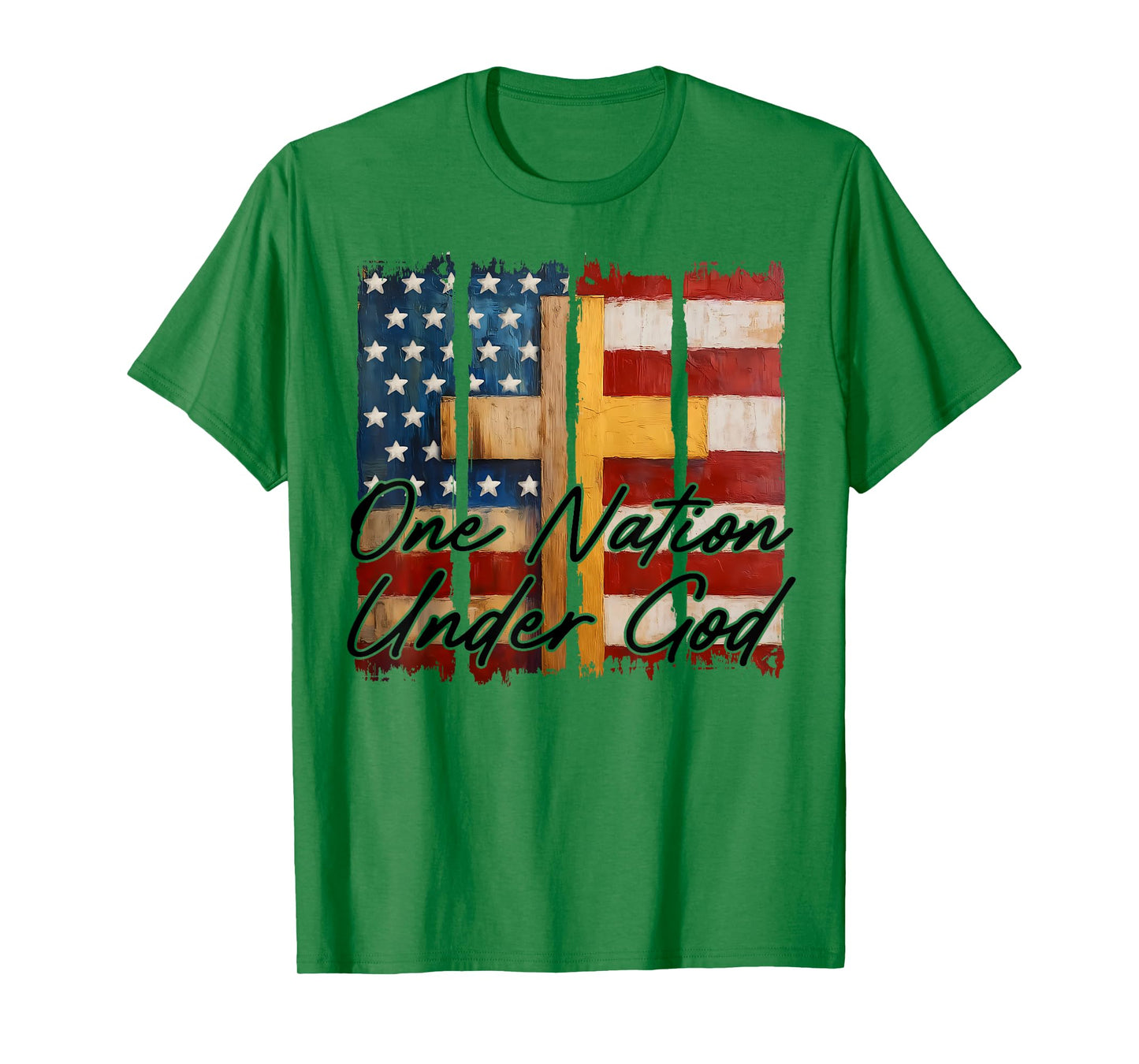 Vintage One Nation Under God Christian Flag Cross Patriotic T-Shirt