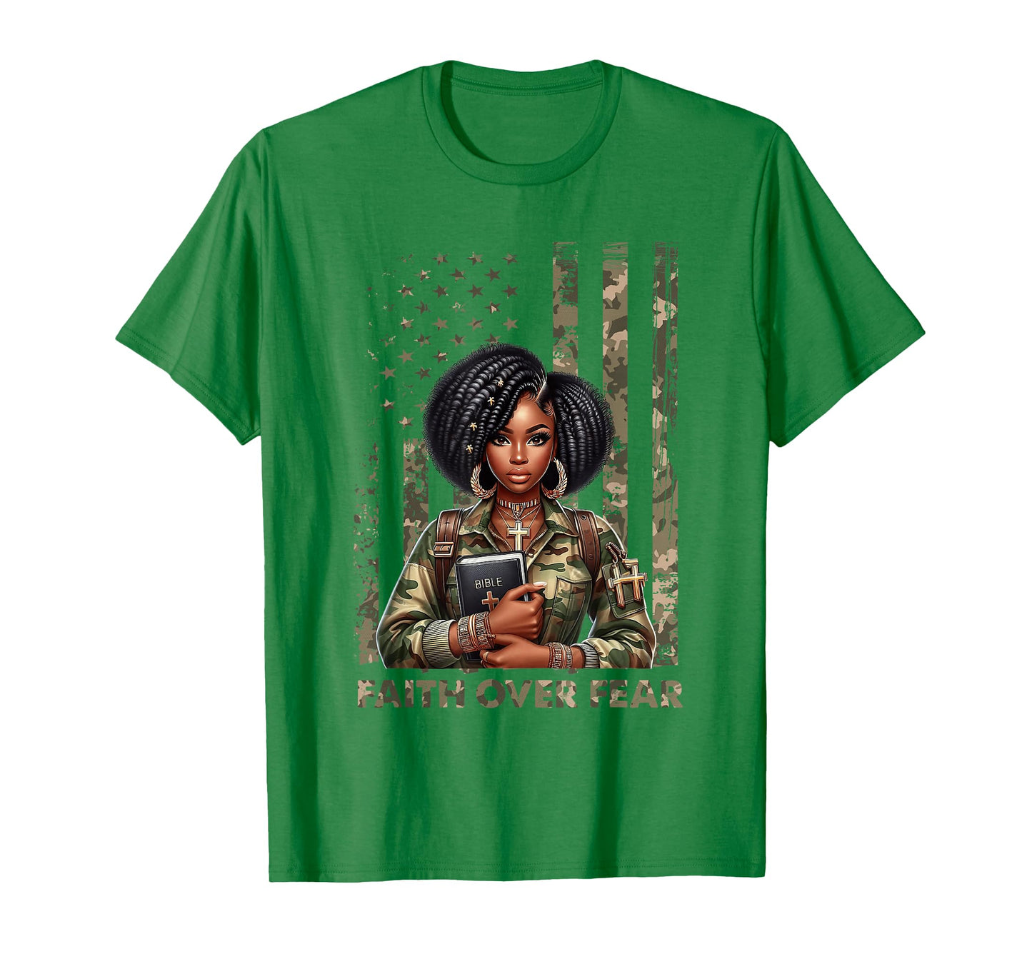 Faith Over Fear Christian Camo African American Afro Women T-Shirt