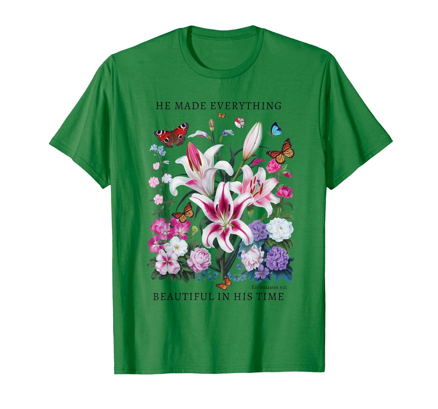 Floral Christian Tee Bible Verse Ecclesiastes 3:11 Butterfly T-Shirt