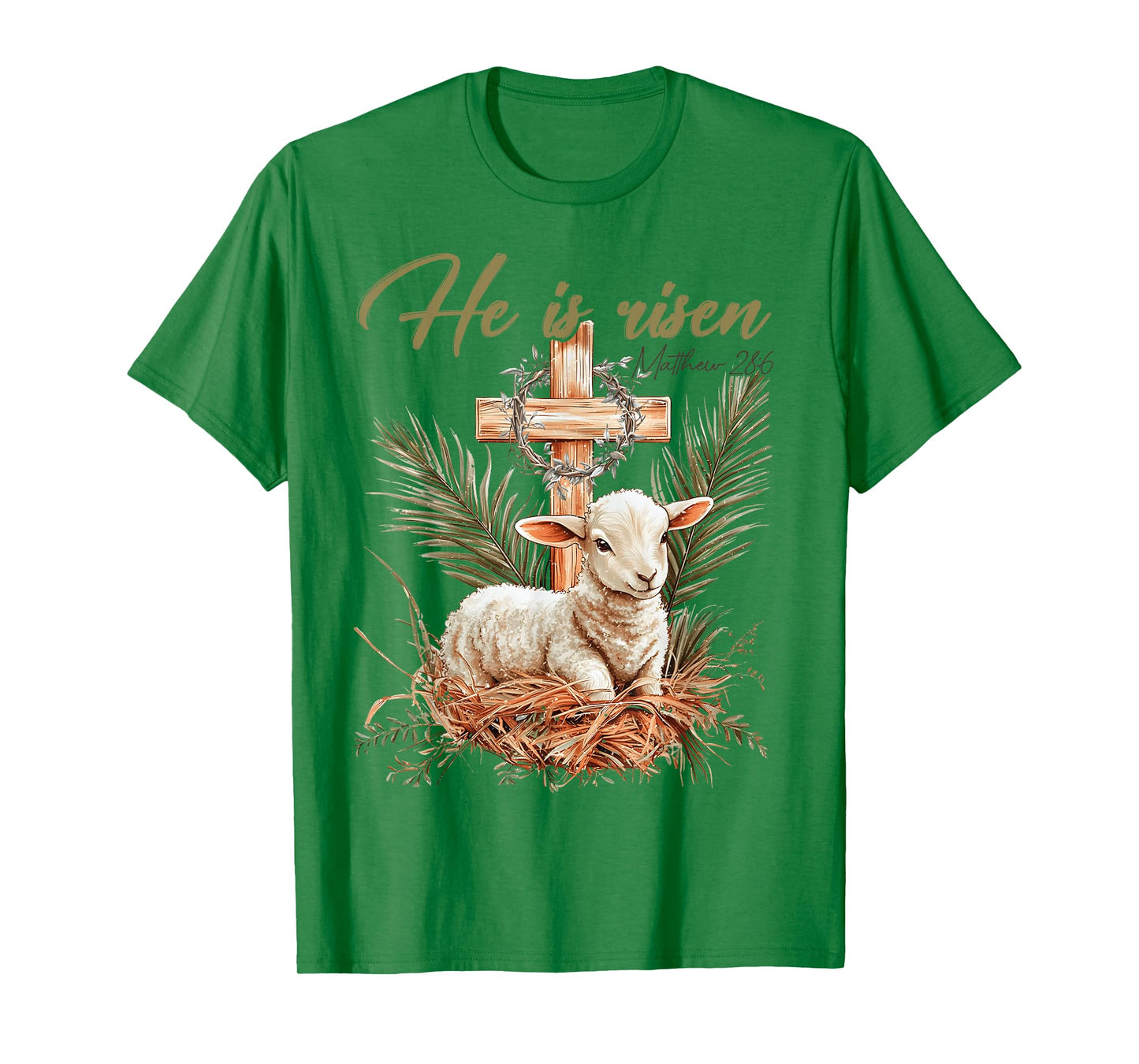 He Is Risen Lamb Cross Jesus Religious Easter Day Christian T-Shirt