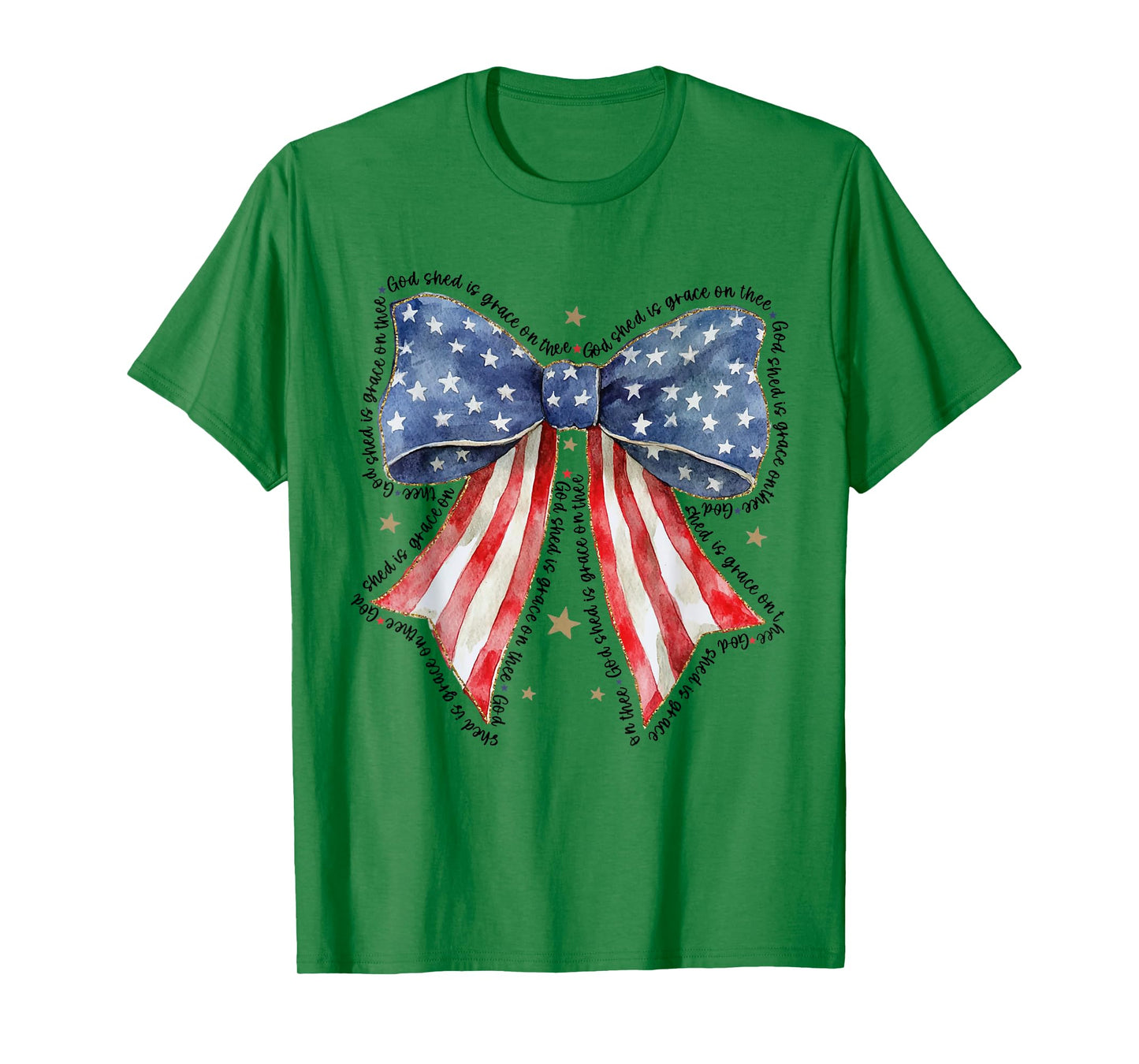 Coquette Bow 4th Of July US Flag God Shed His Grace On Thee T-Shirt