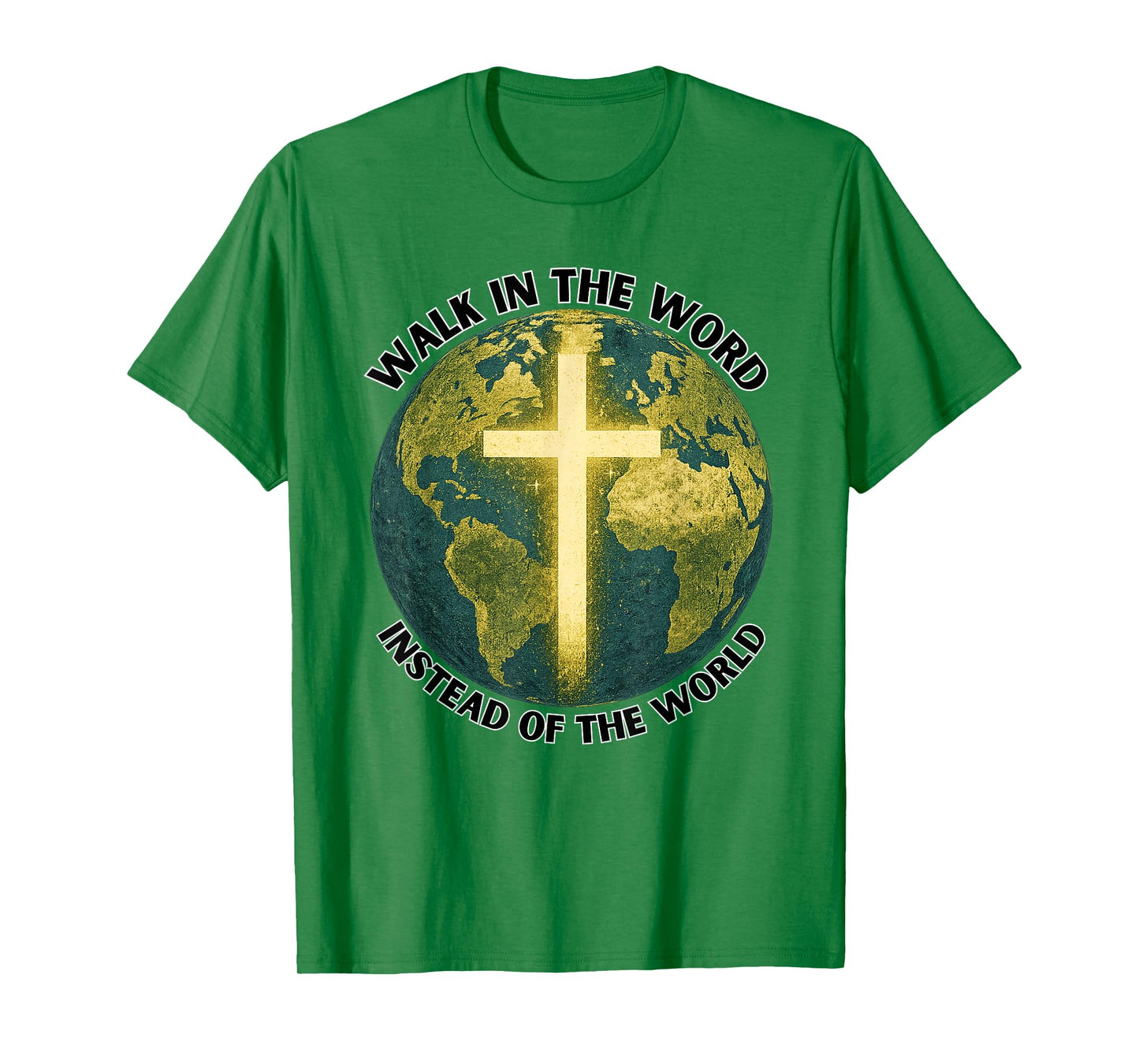 Christian Distressed Earth Cross, Walk in The Word T-Shirt
