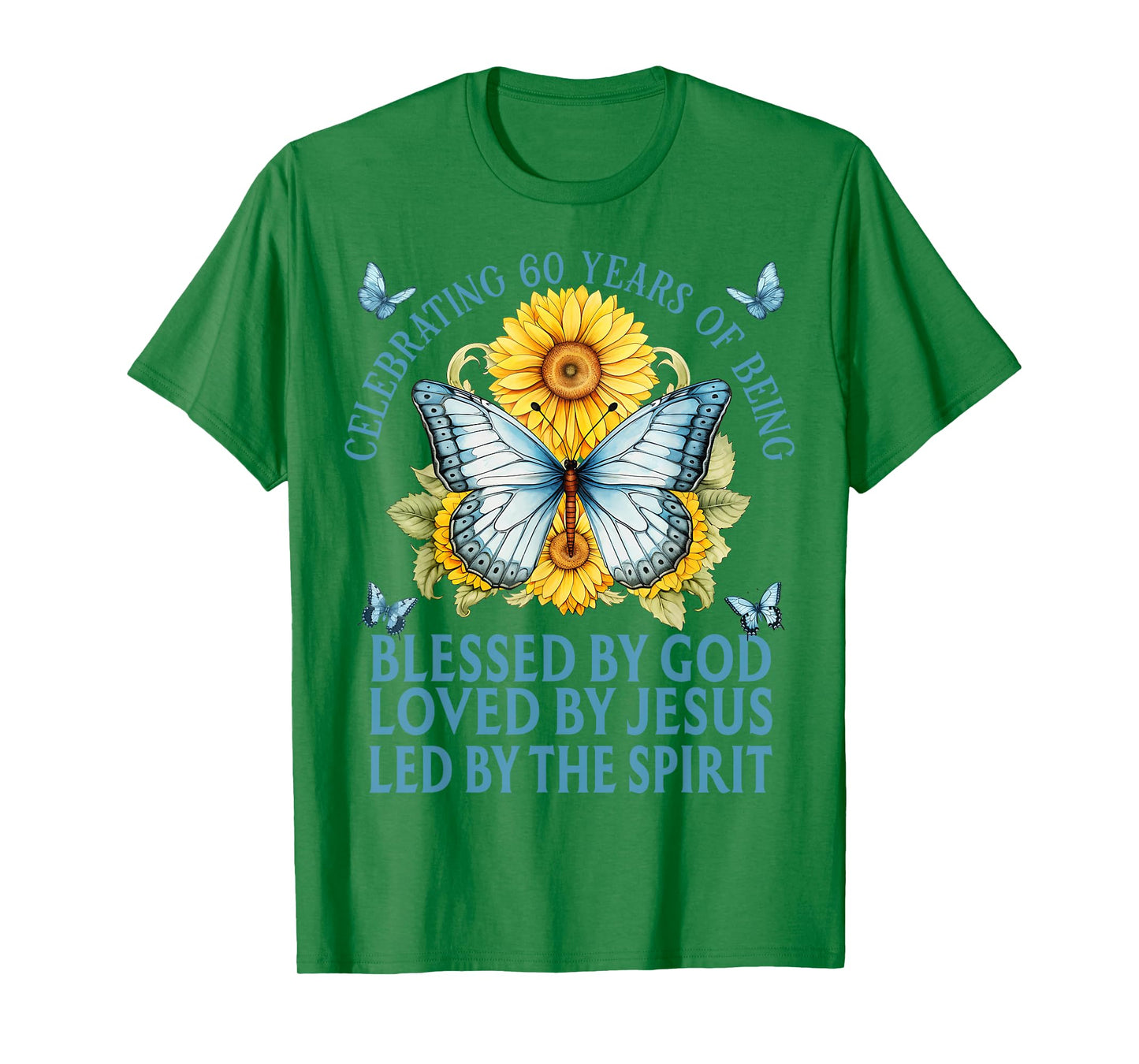 Blessed By God For 60 Years Blue Butterfly With Sunflowers T-Shirt