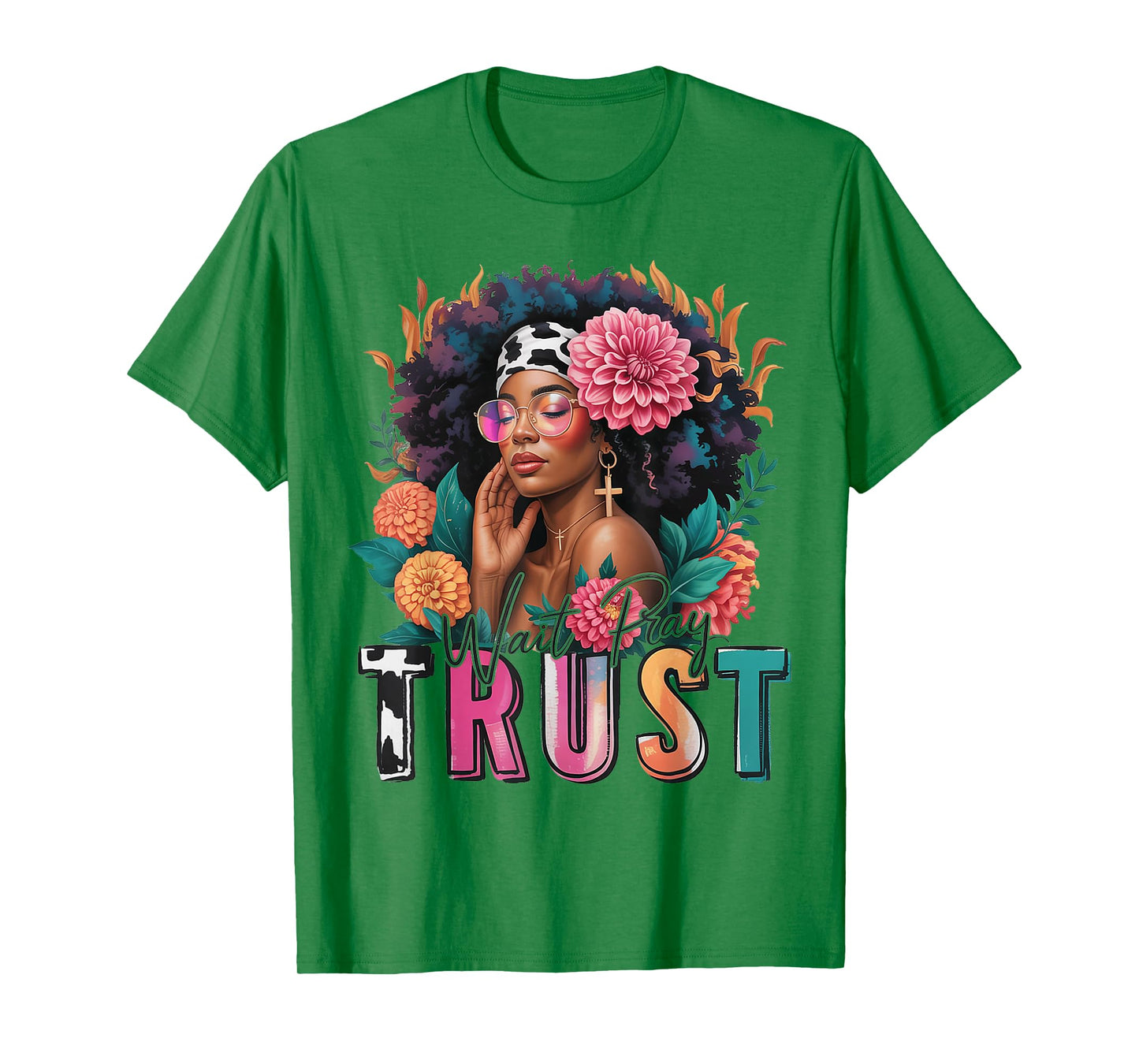 Wait Pray Trust Black Women Afro African American Christian T-Shirt