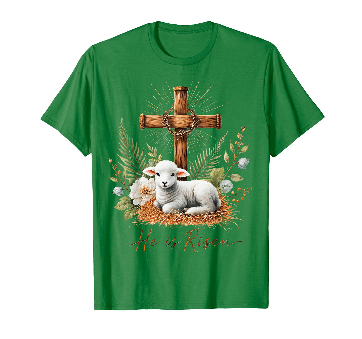 True Easter He is Risen Lamb Crown of Thorn Cross Palm Jesus T-Shirt