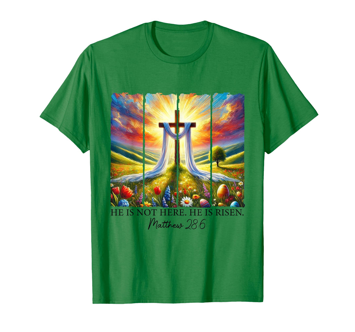 He Is Risen Cross Faith Resurrection Jesus Easter Christian T-Shirt