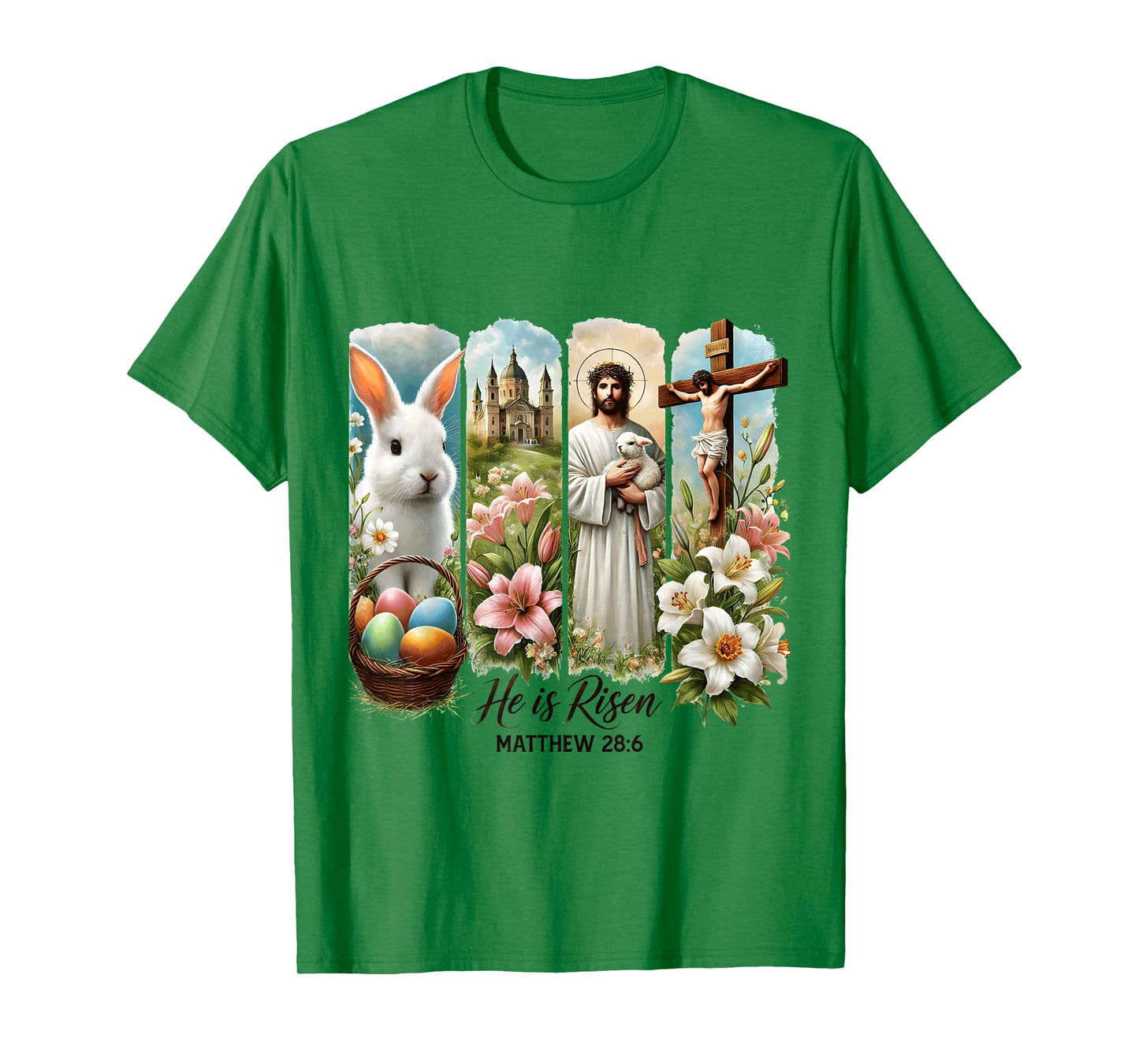 Jesus He Is Risen Christian Happy Easter Kids Women Girls T-Shirt