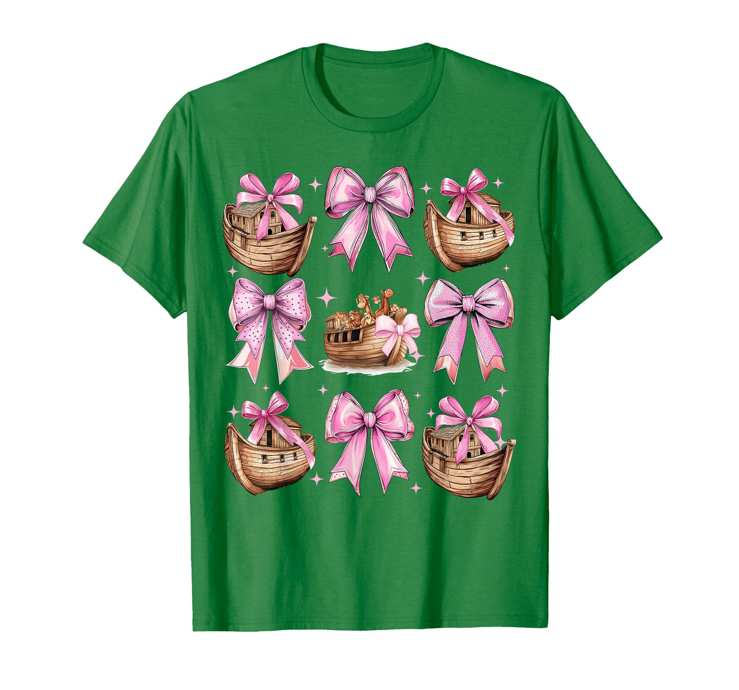 Coquette Bow Noah's Ark Christian Animals Girl Mom Pink T-Shirt