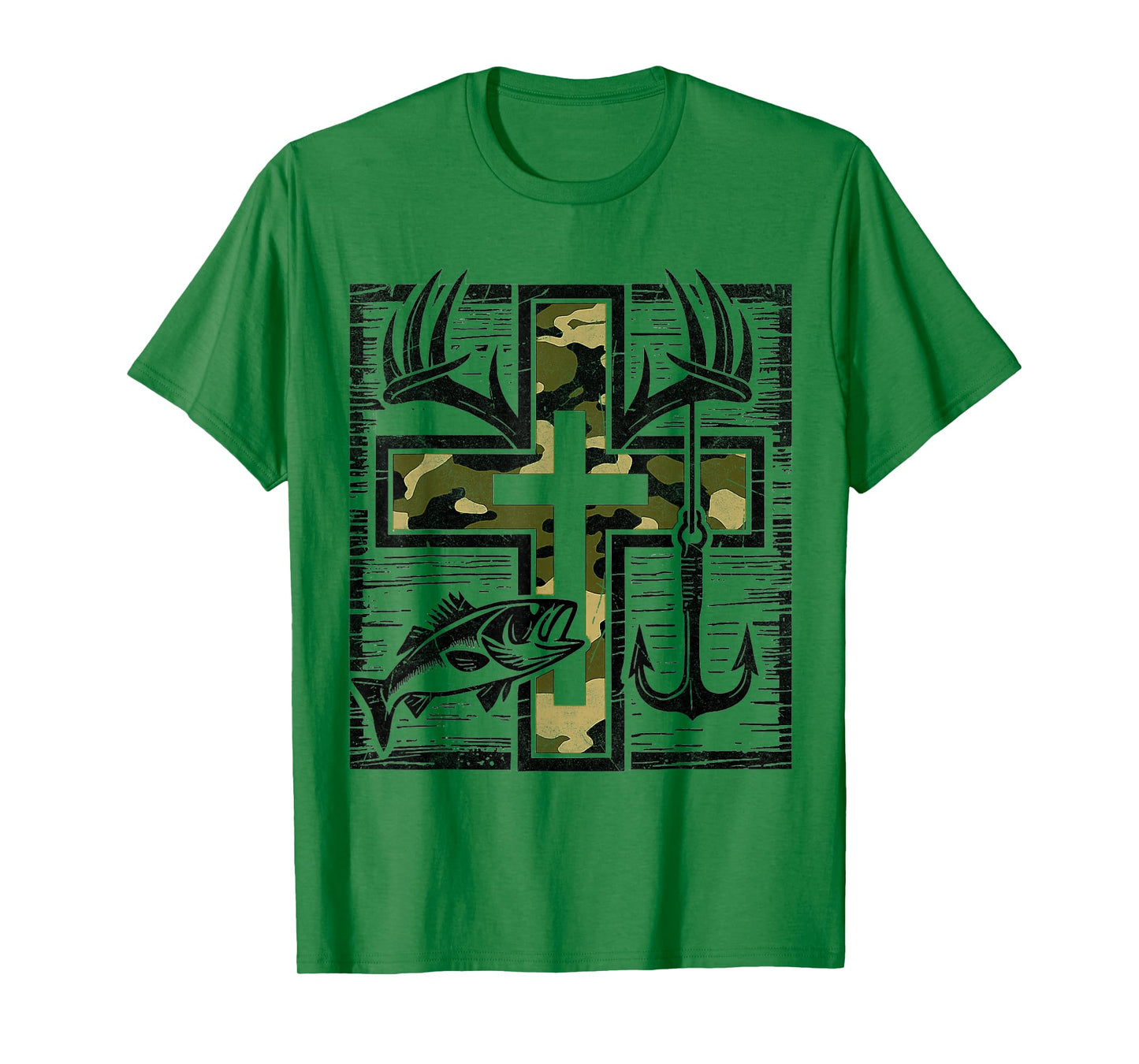 Faith Fishing Hunting Camo Cross Bass Hook Christian Gifts T-Shirt