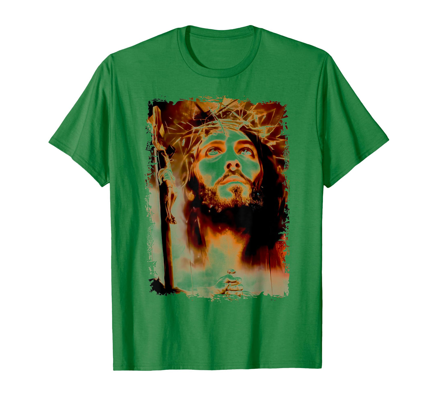 MexiColor Face of Jesus Christ Crown of Thorns Catholic Faith T-Shirt, Small, White