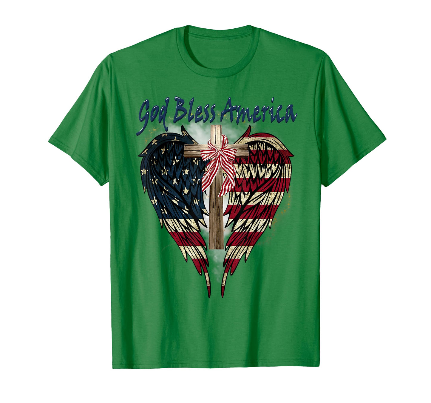 Patriotic American Flag Cross God Bless America 4th July T-Shirt for Women Kids Men