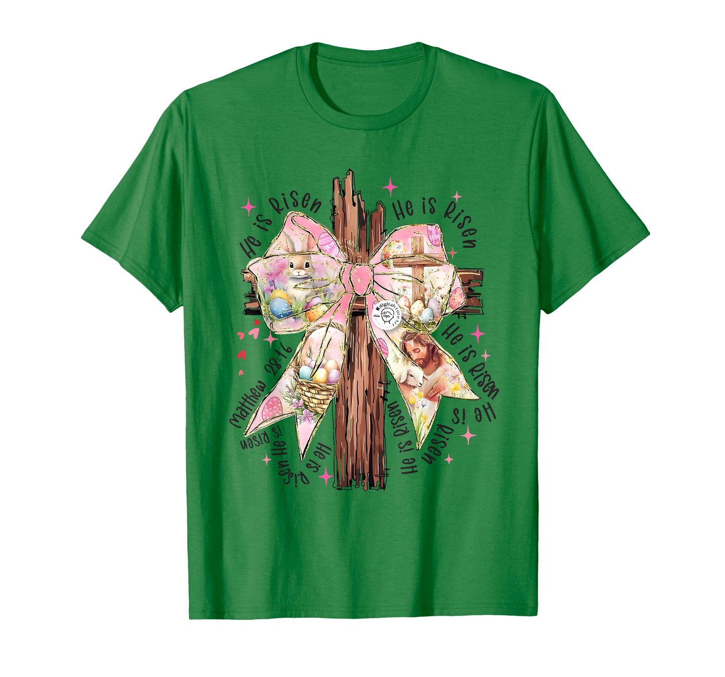 He Is Risen Lace Cross Coquette Bow Jesus Easter Christian T-Shirt