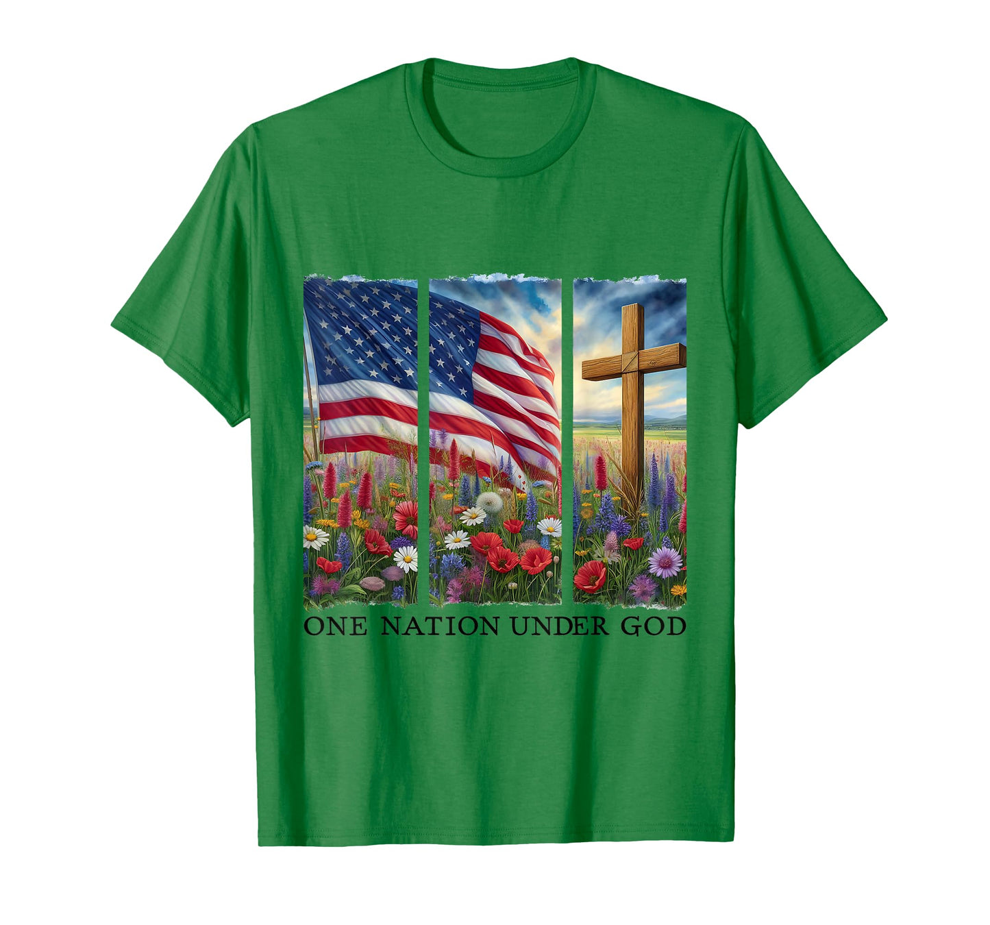 Christian Women 4th of July One Nation Under God Cross T-Shirt