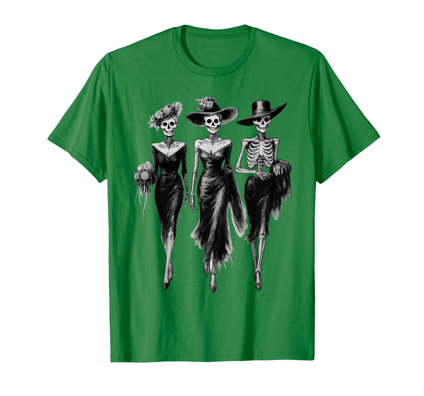 Halloween Skeleton Ladies in Dresses Women Spooky Gothic T-Shirt