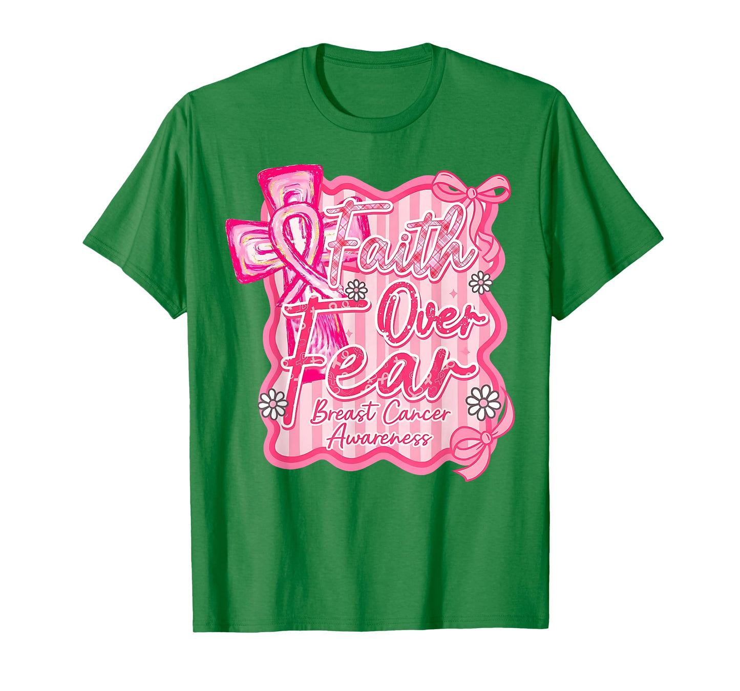 Preppy Faith Over Fear Coquette Pink Ribbon Breast Cancer T-Shirt