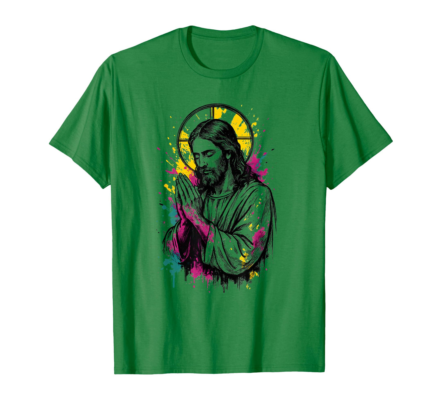 Jesus Christ Spiritual Art Faith Praying Hands Color Splash T-Shirt