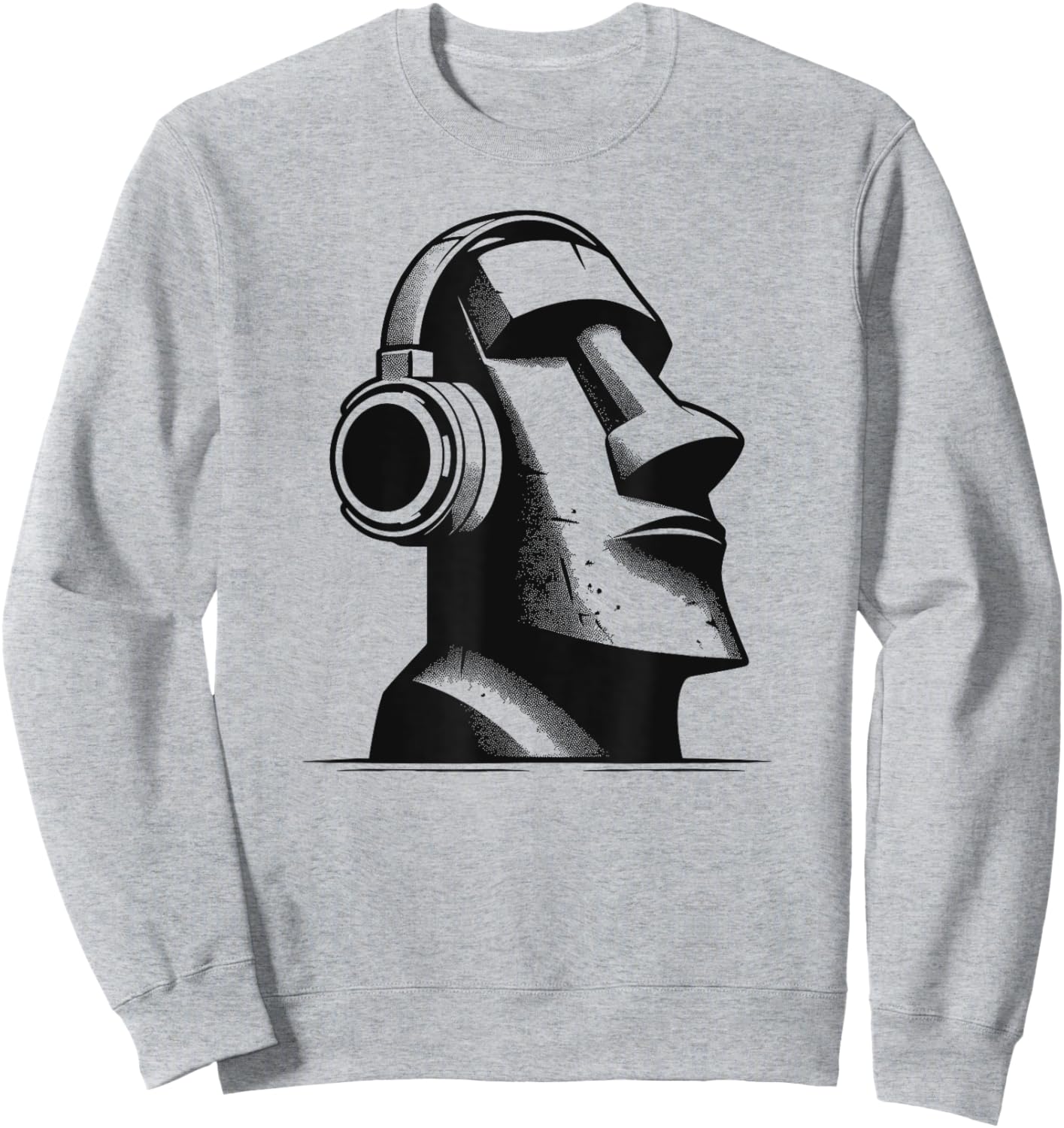 Easter Island Moai Statue Headphones Music Lover Funny Sweatshirt - Sweatshirt | Ash