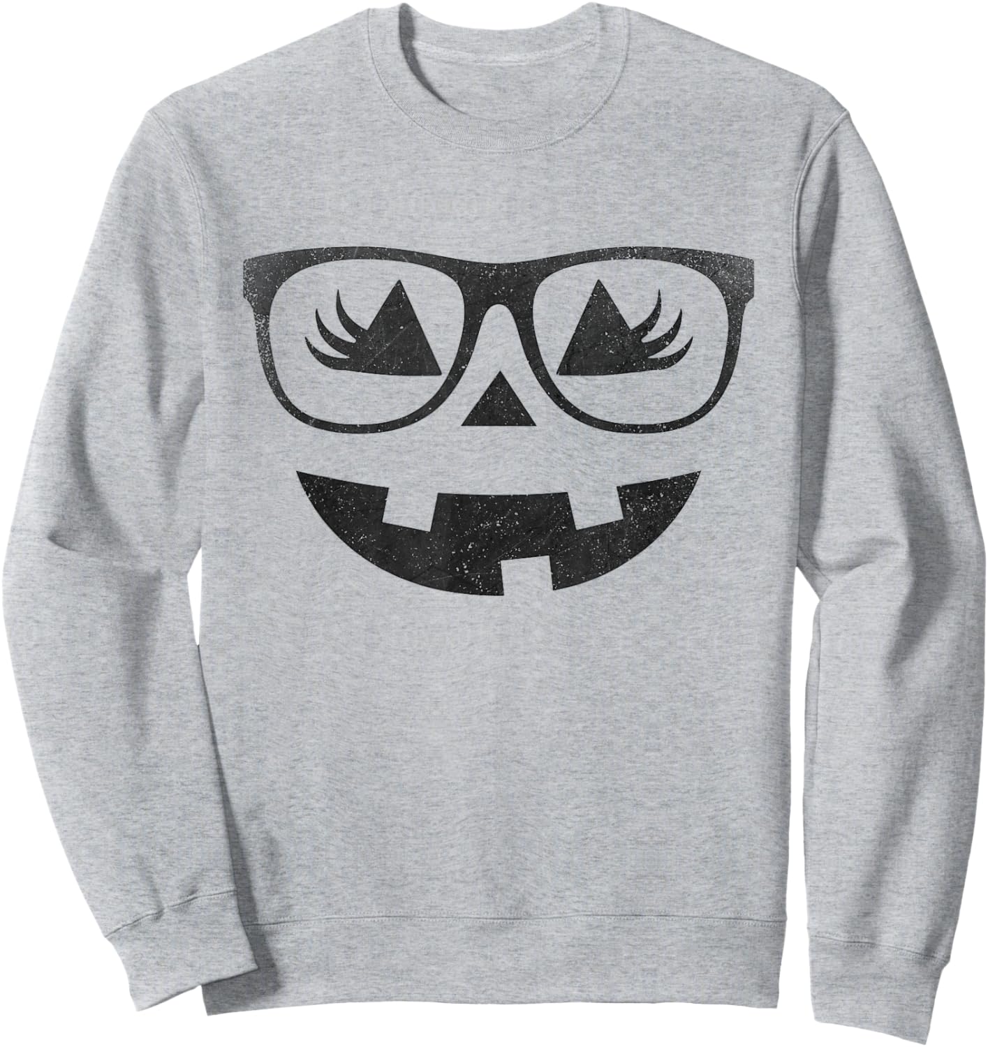 Jack O Lantern Pumpkin with Glasses Eyelashes Halloween Sweatshirt - Sweatshirt | Ash