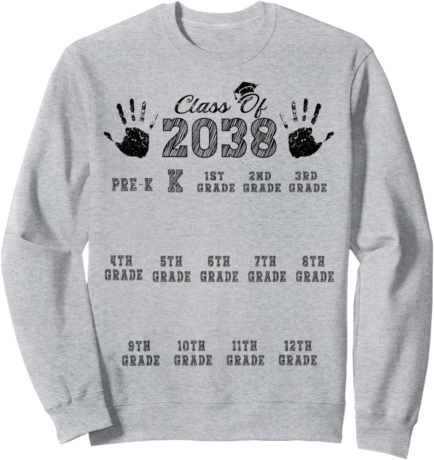 Class Of 2038 Grow With Me Handprint Kindergarten Pre-k Sweatshirt - Sweatshirt | Ash