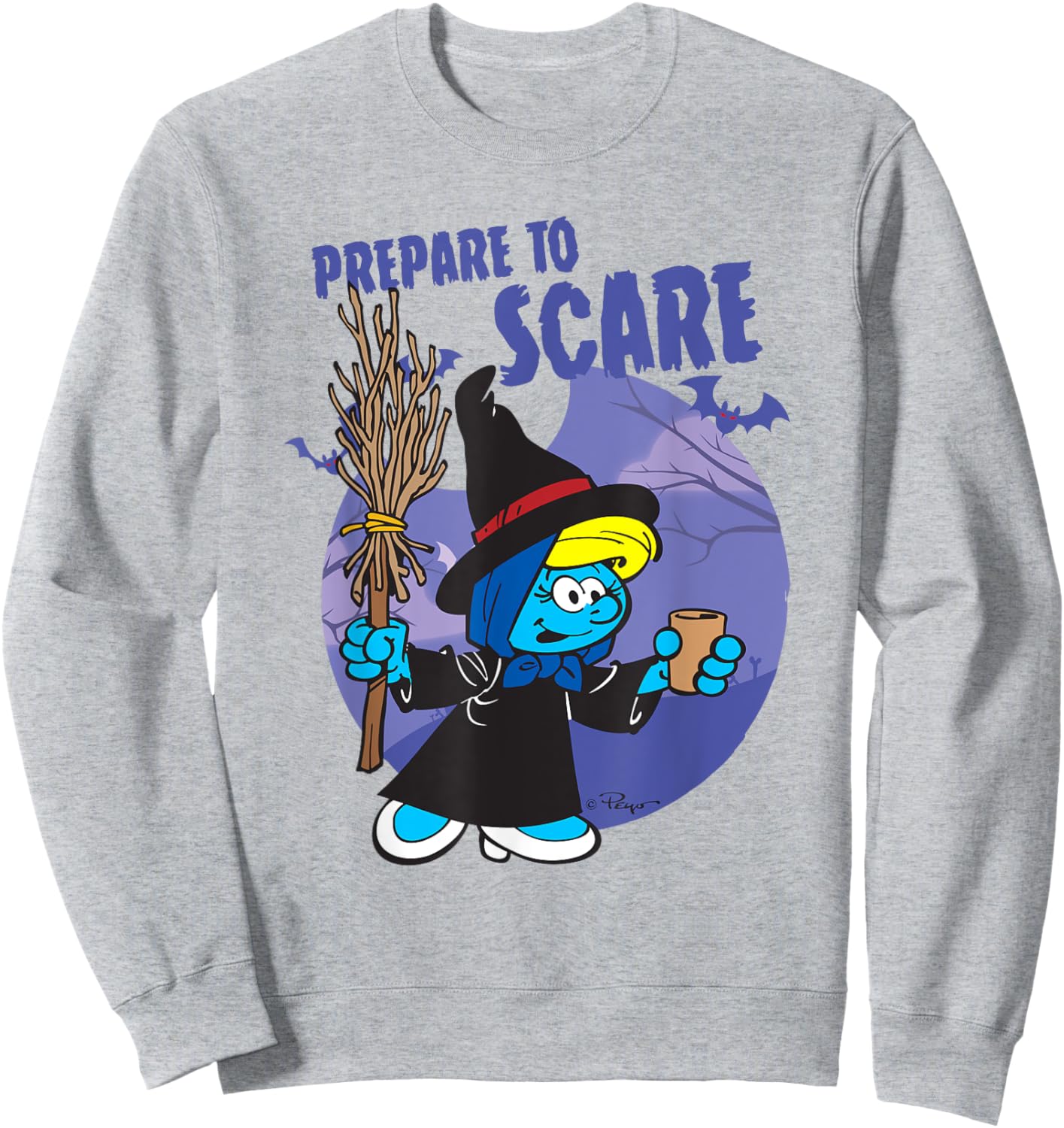 The Smurfs Prepare to Scare Witch Halloween Retro Cartoon Sweatshirt - Sweatshirt | Ash