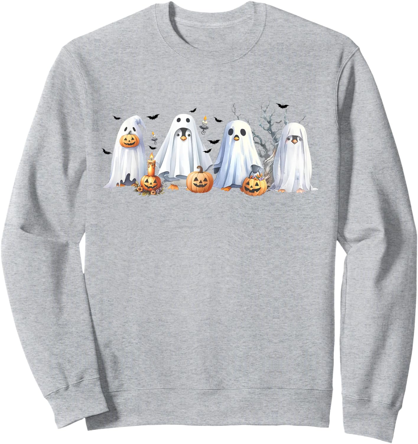Funny Pumpkin Penguin Ghost Halloween Penguin Lover Sweatshirt - Sweatshirt | Ash