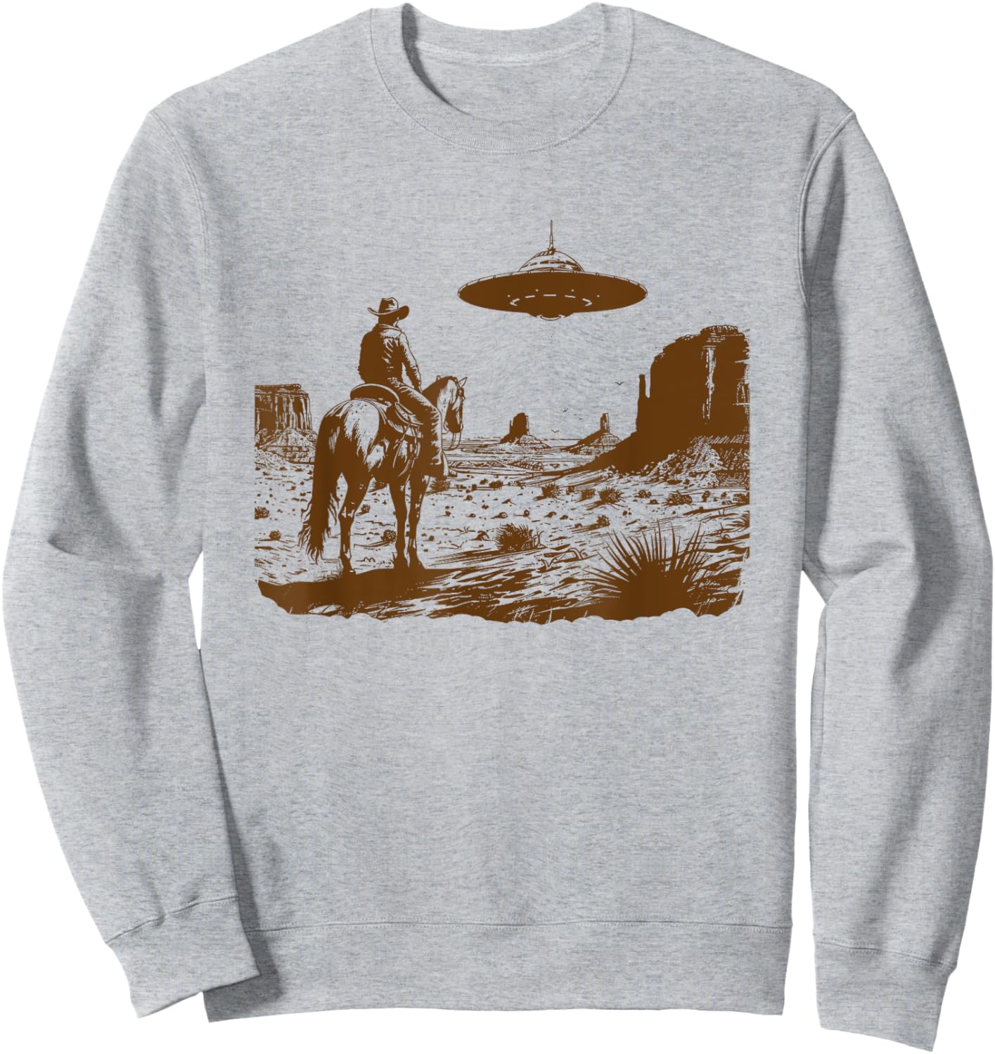 UFO Western Vintage Cowboy Rodeo Flying Saucer Alien Cowgirl Sweatshirt - Sweatshirt | Ash