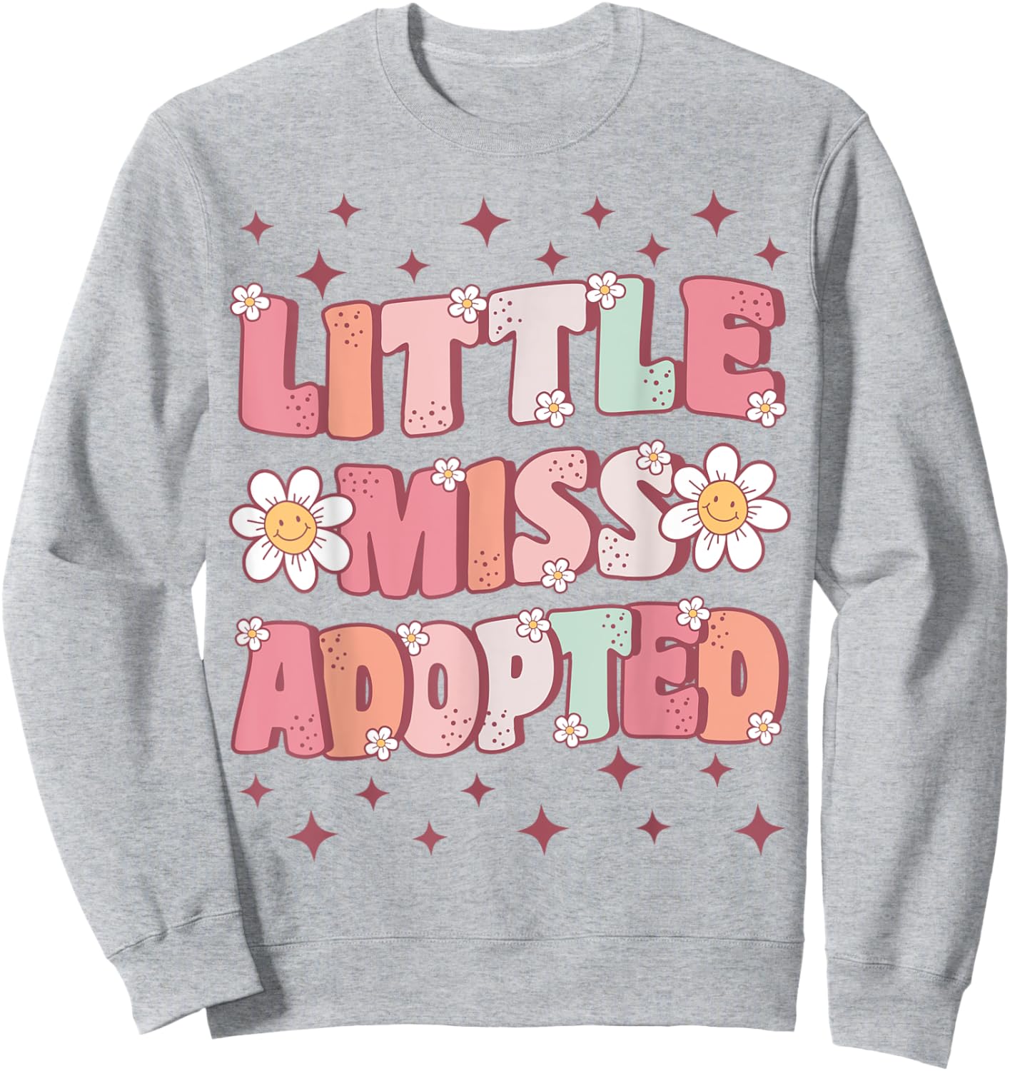 Little Miss Adopted Girls Cute Groovy Kids Adoption Day Sweatshirt - Sweatshirt | Ash