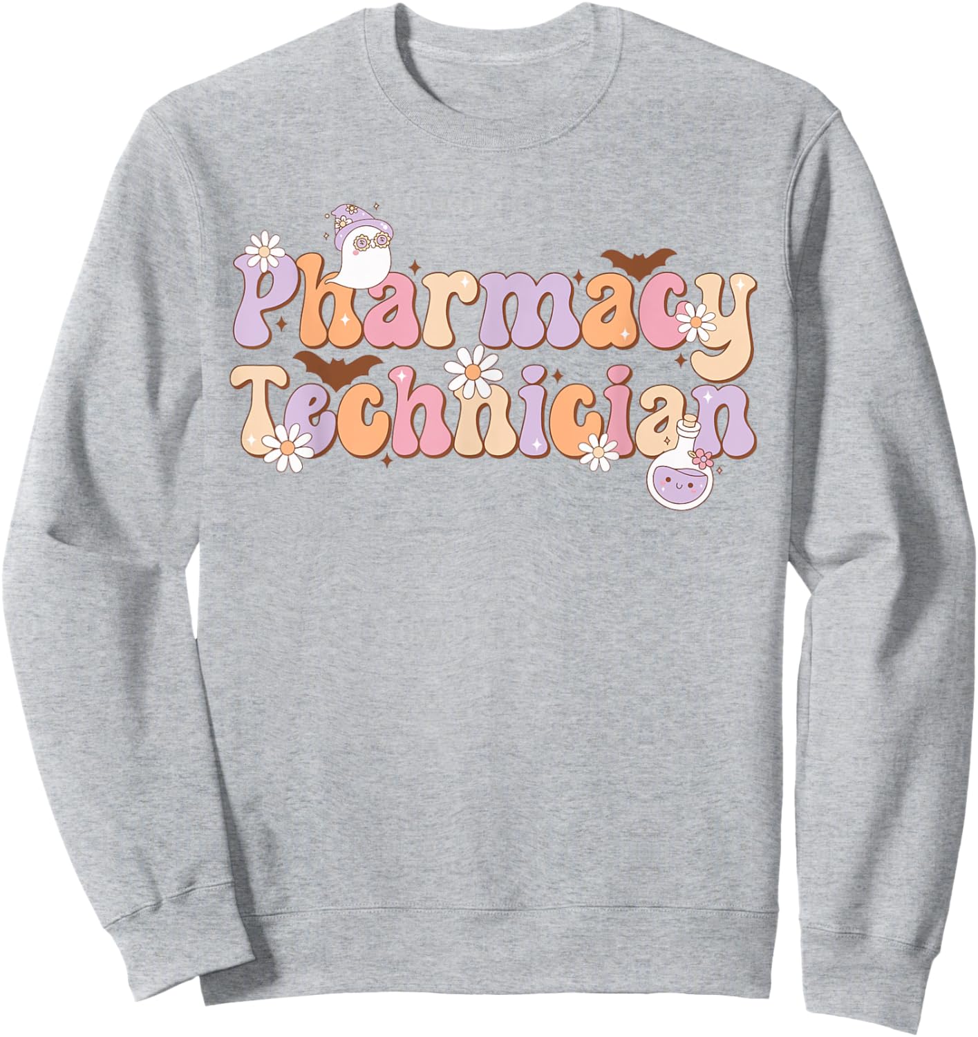 Retro Pharmacy Technician Halloween Spooky Pharmacy Tech Sweatshirt - Sweatshirt | Ash